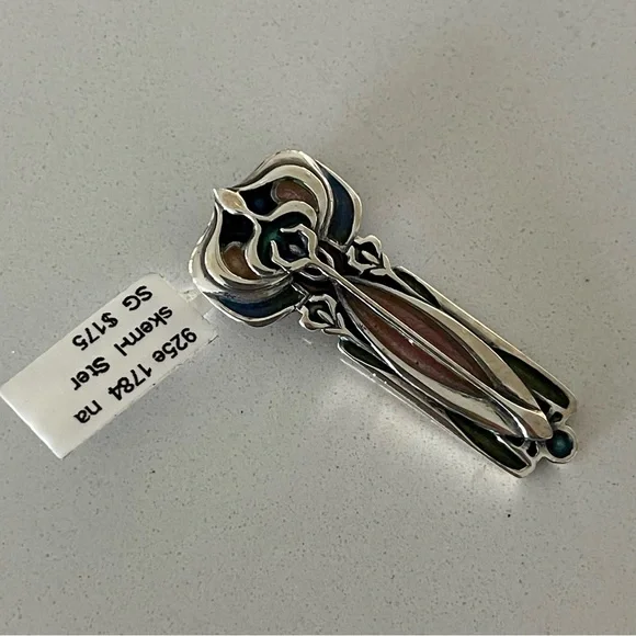 Unique pink & green enameled sterling silver 925 pendant - Picture 5 of 10